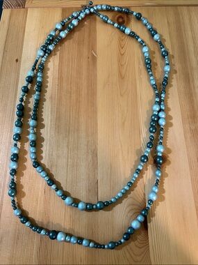 Beaded Blueish Green Double Wrap Necklace